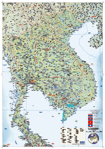インドシナ（タイ、カンボジア、ベトナム、ラオス）地図